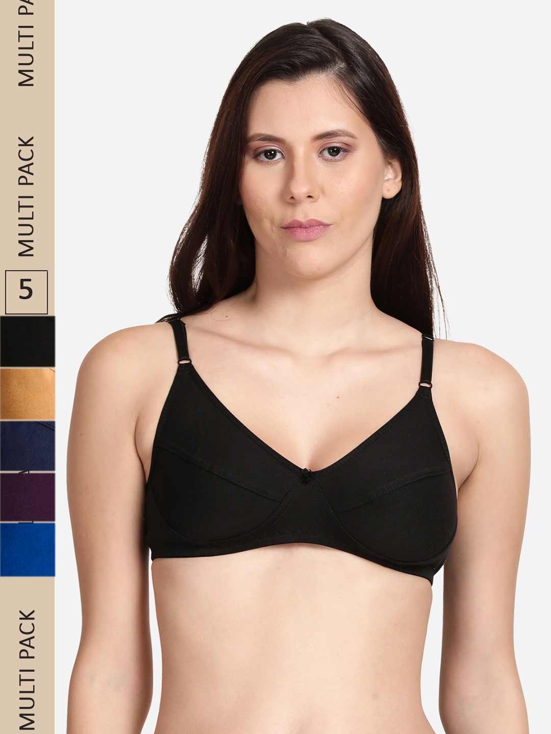 

shyaway Set of 5 Non Padded Non Wired Cotton Bra, Navy blue