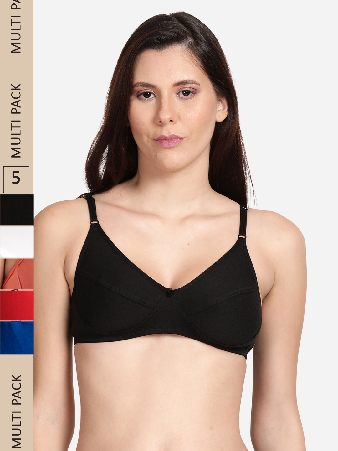 

shyaway Set of 5 Non Padded Non Wired Cotton Bra, Black