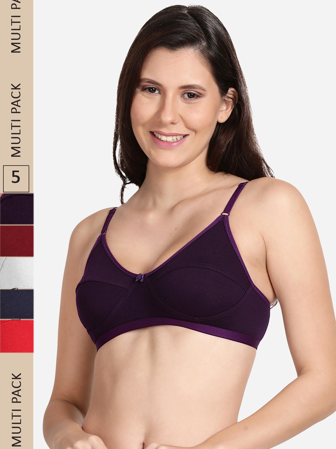 

shyaway Set of 5 Non Padded Non Wired Cotton Bra, Purple