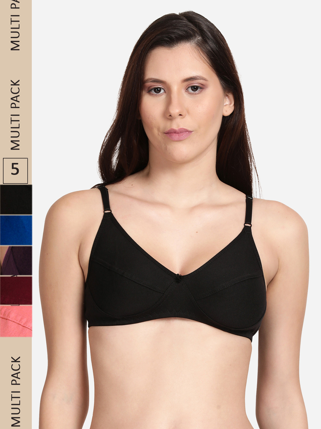 

shyaway Set of 5 Non Padded Non Wired Cotton Bra, Maroon