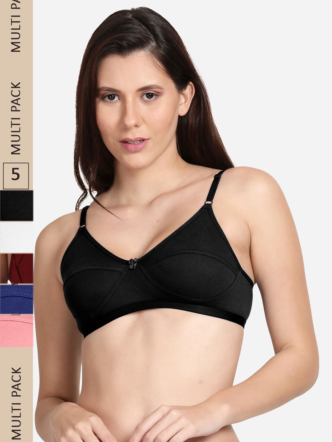 

shyaway Set of 5 Non Padded Non Wired Cotton Bra, Black
