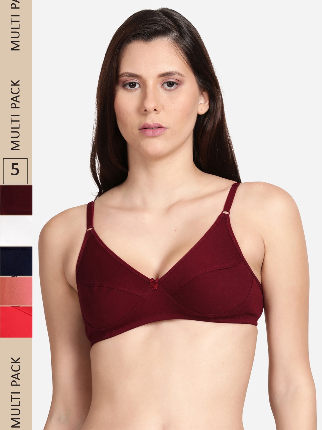 

shyaway Set of 5 Non Padded Non Wired Cotton Bra, Navy blue