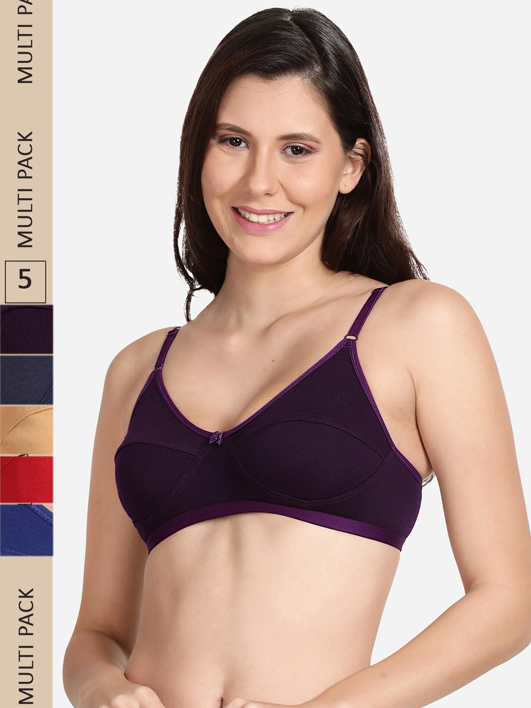 

shyaway Set of 5 Non Padded Non Wired Cotton Bra, Purple