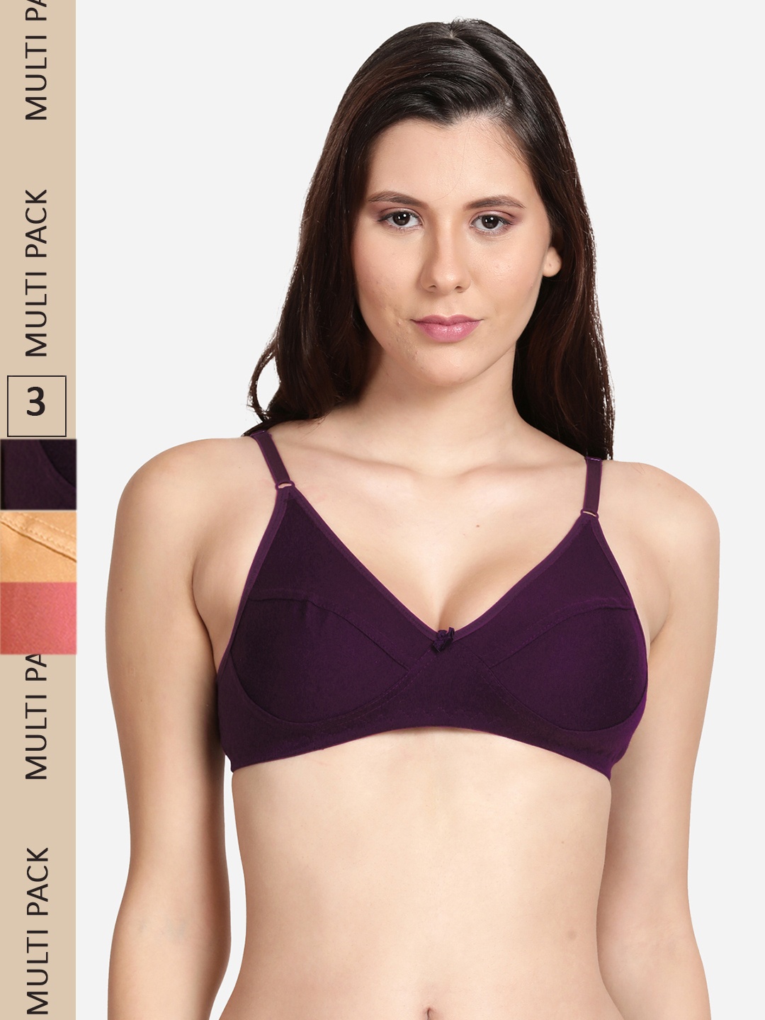 

shyaway Set of 3 Non Padded Non Wired Cotton Bra, Beige