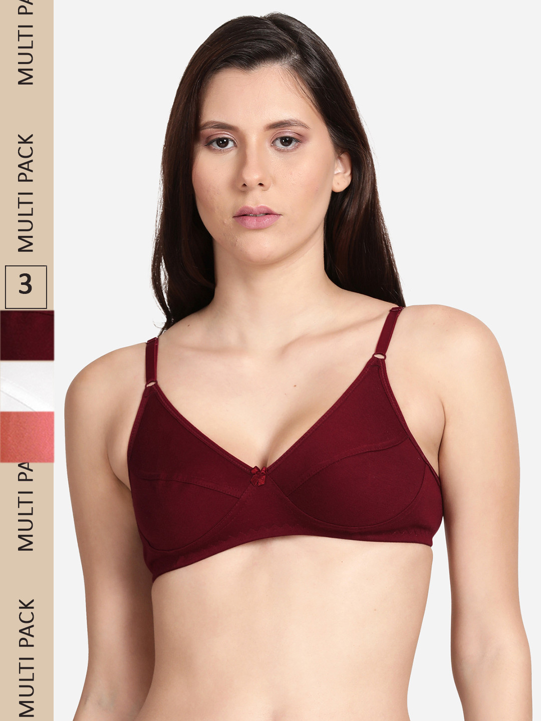 

shyaway Set of 3 Non Padded Non Wired Cotton Bra, Pink