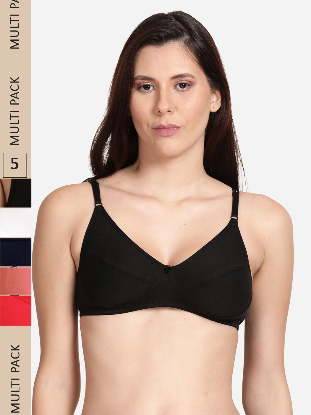 

shyaway Set of 5 Non Padded Non Wired Cotton Bra, Navy blue