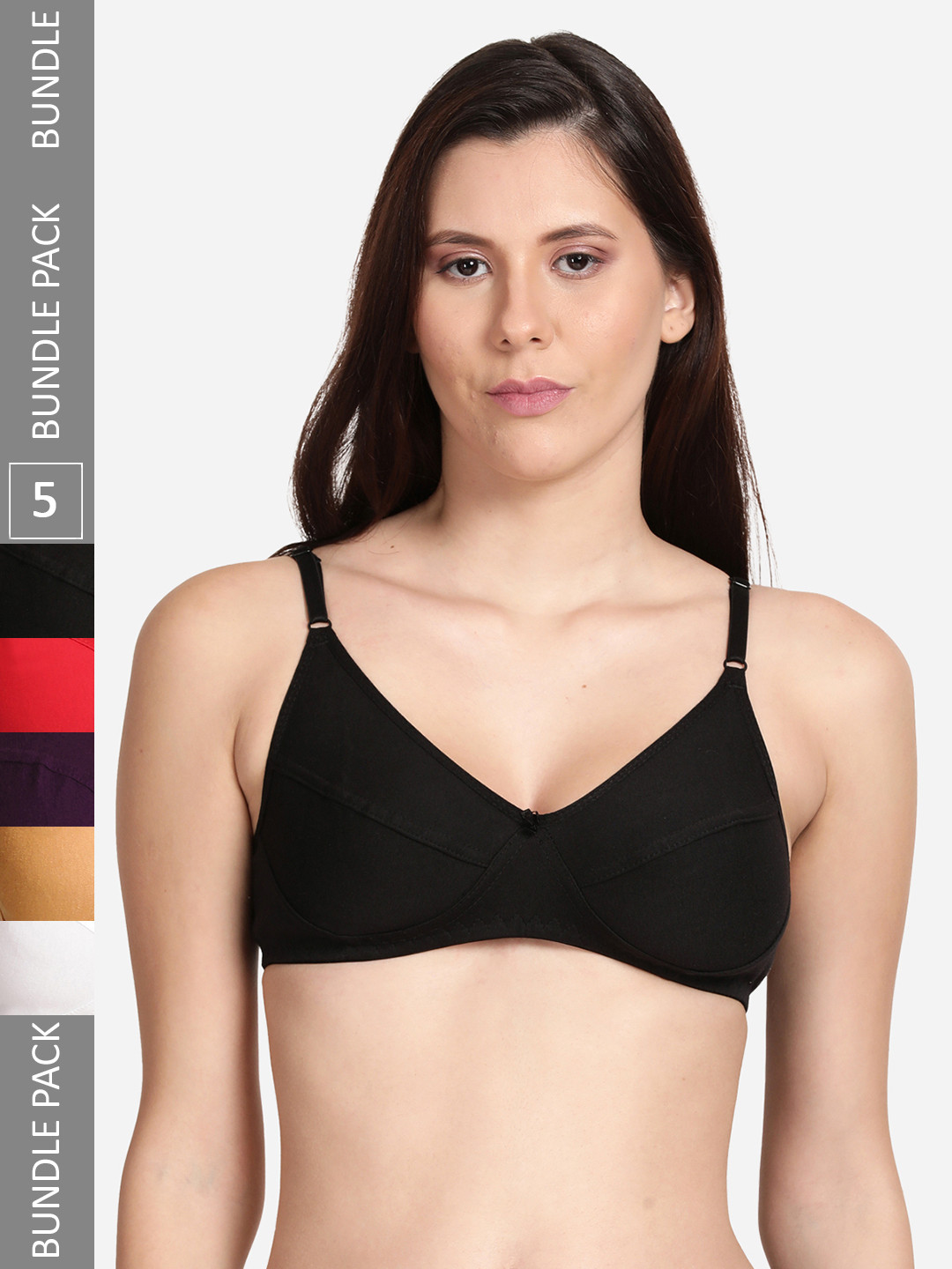 

shyaway Pack of 5 Cotton Cut & Sew Everyday Bra, Black