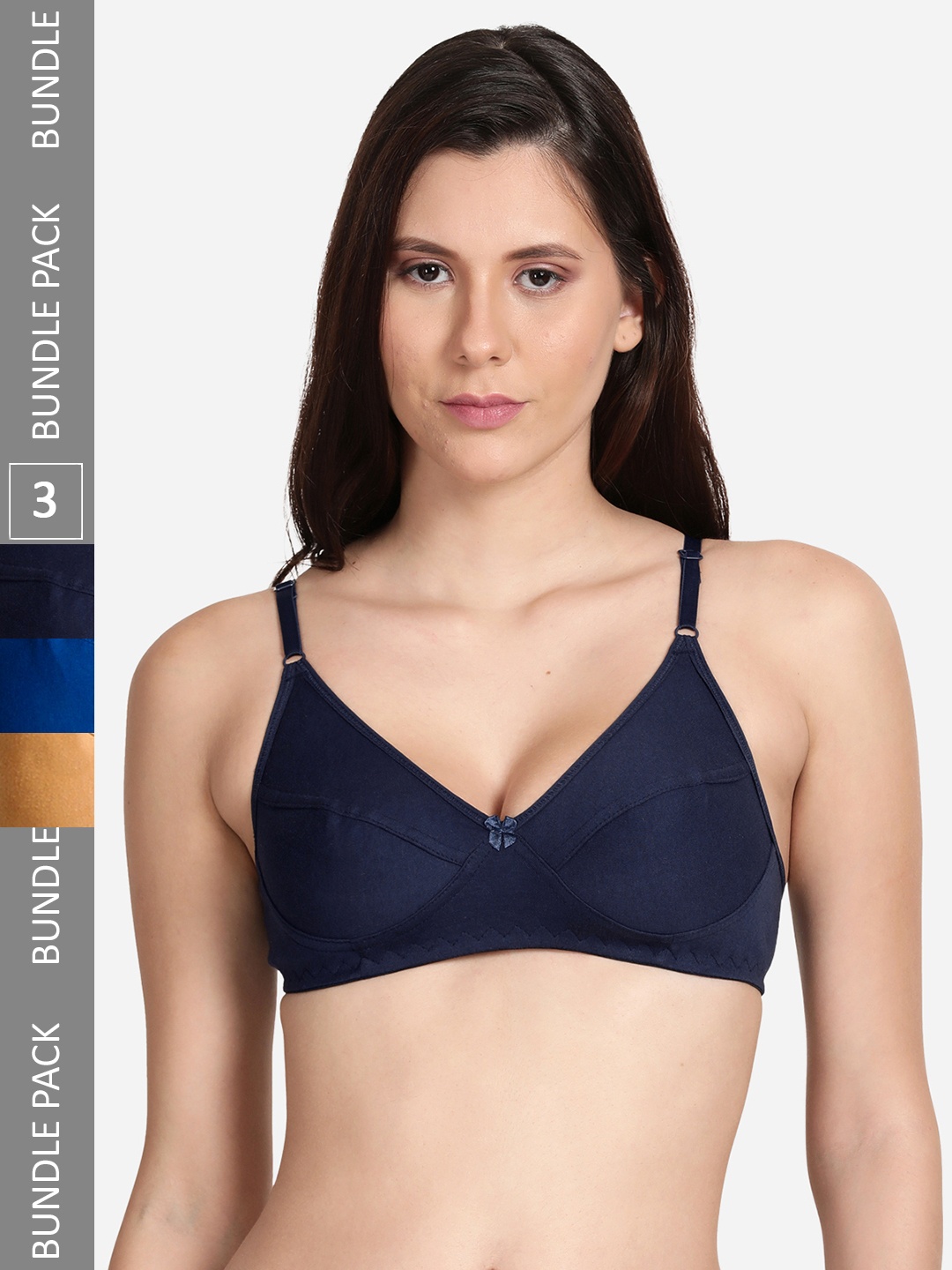 

shyaway Pack of 3 Cotton Cut & Sew Everyday Bra, Blue