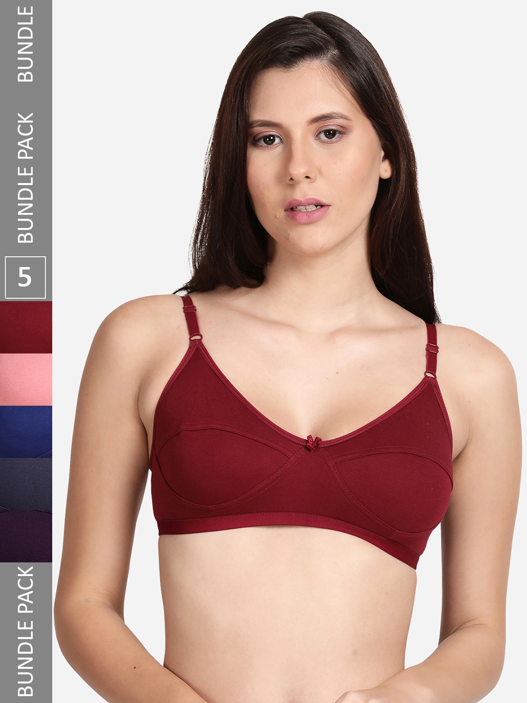 

shyaway Pack of 5 Cotton Cut & Sew Everyday Bra, Maroon