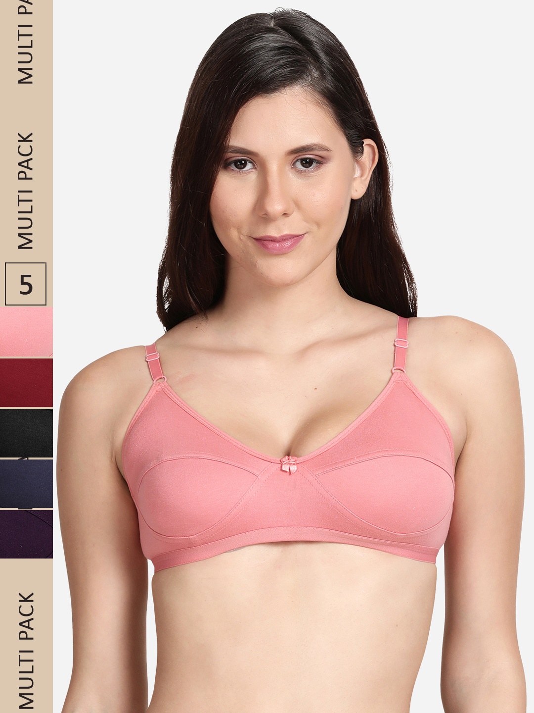 

shyaway Pack Of 5 Non Padded & Non-Wired Cotton Bra, Black