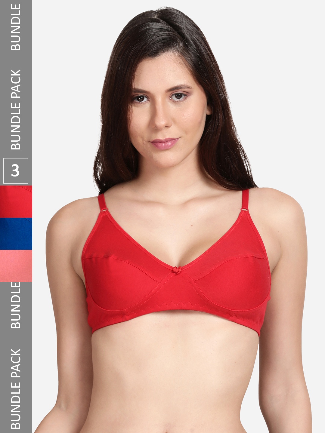 

shyaway Pack Of 3 Cotton Bra, Red