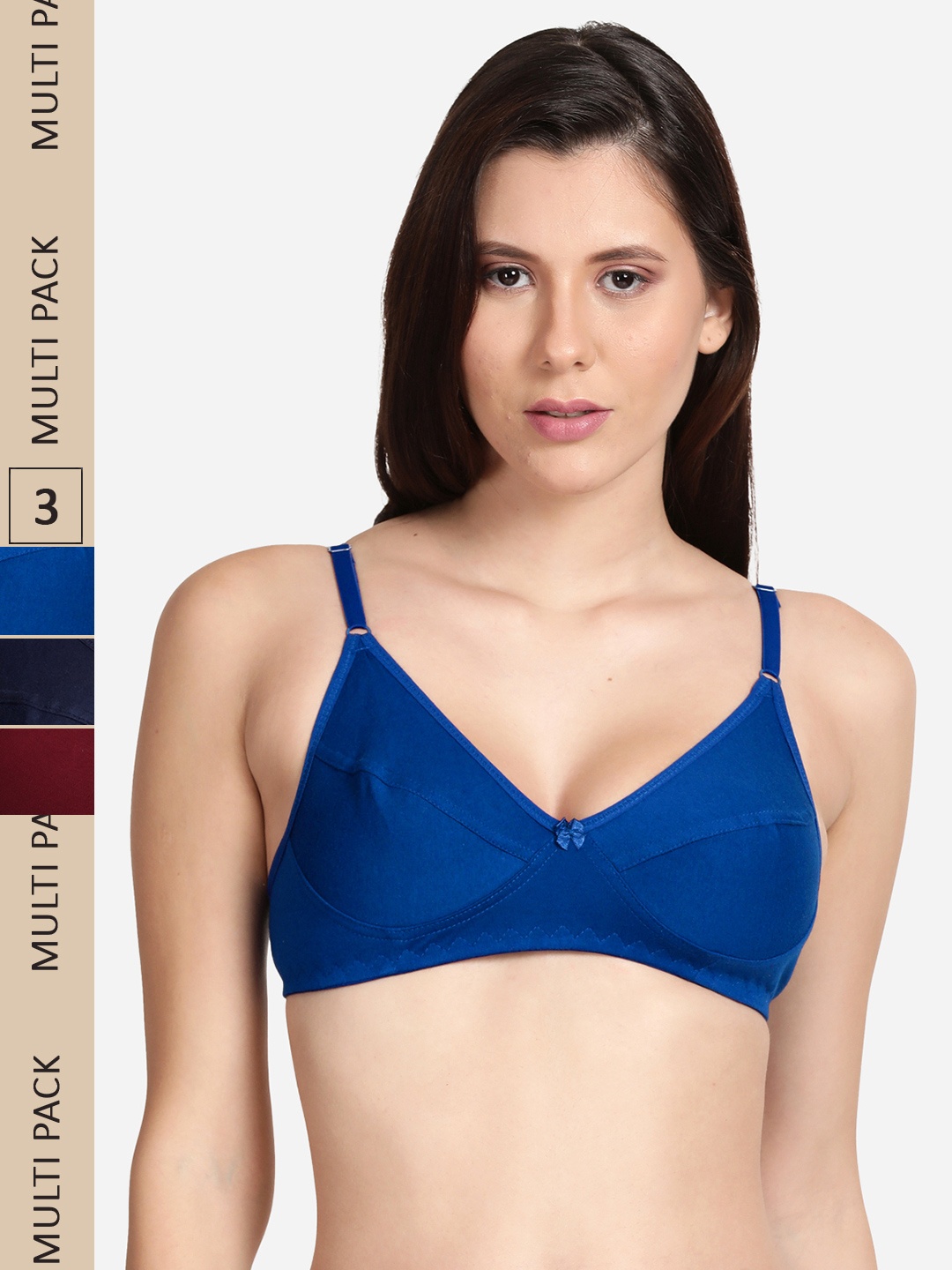 

shyaway Pack Of 3 Cotton Bra, Navy blue
