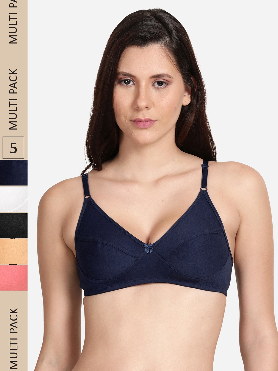 

shyaway Pack Of 5 Cotton Bra, Navy blue