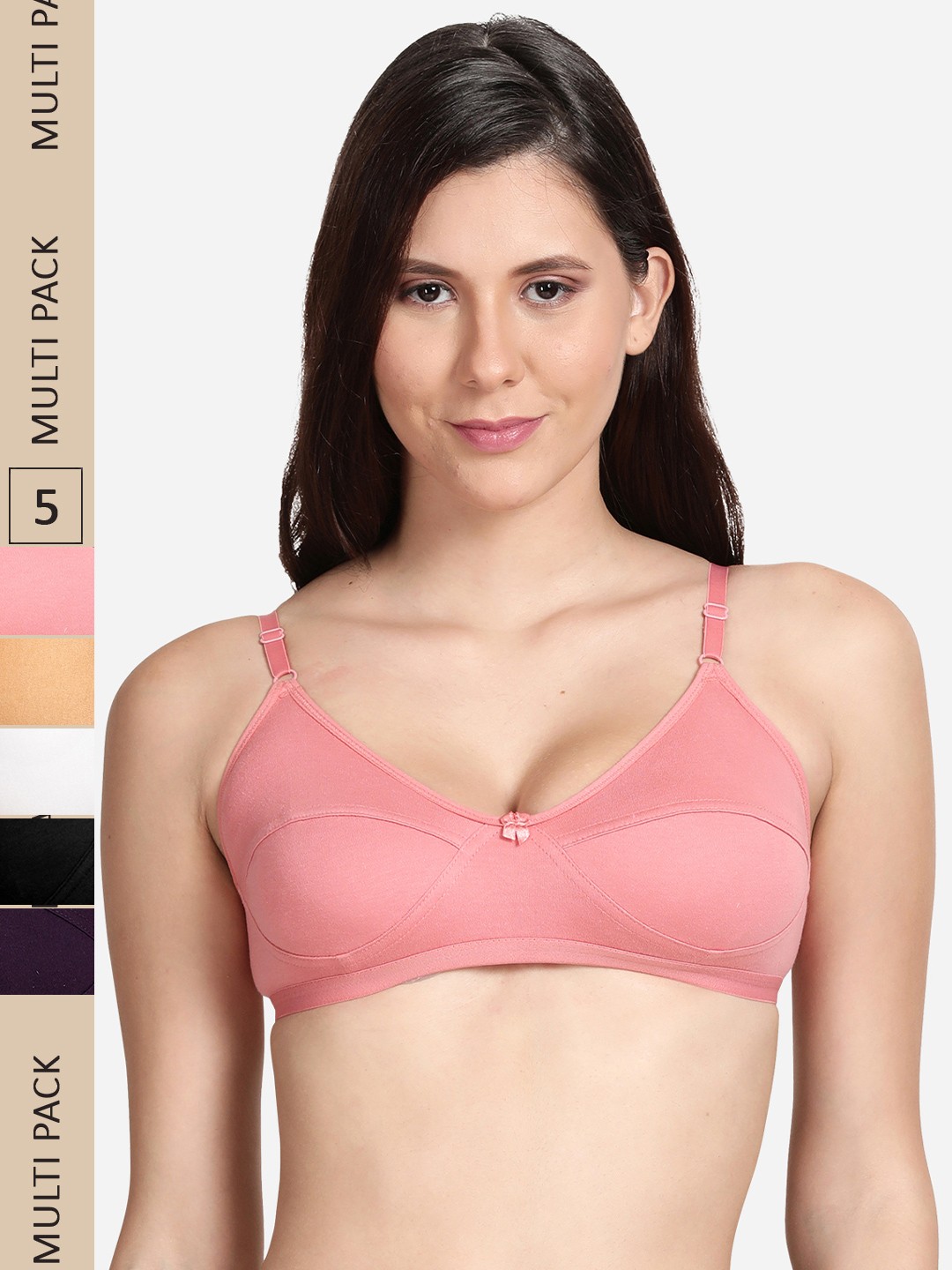 

shyaway Pack Of 5 Cotton Bra, Pink