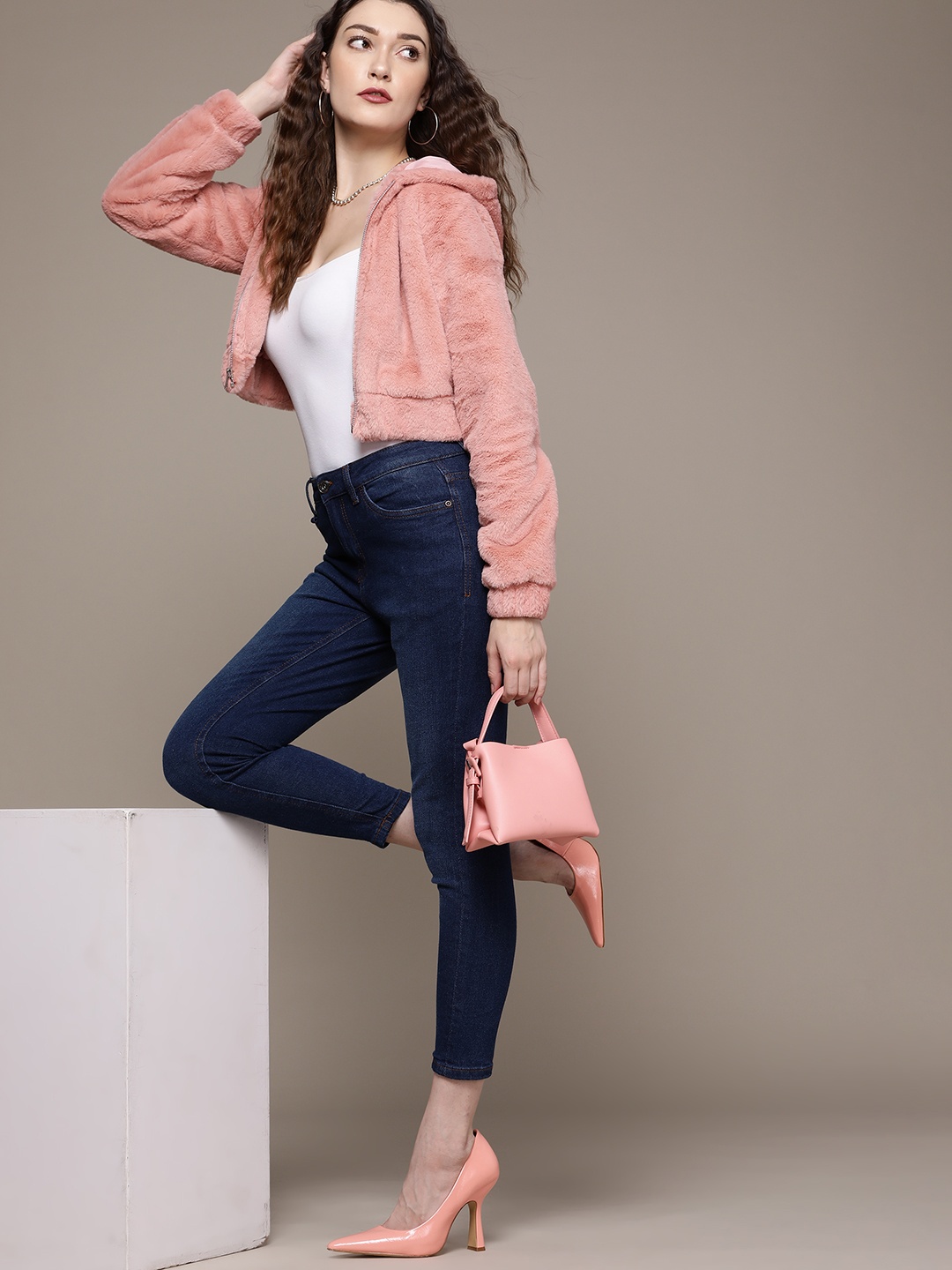 

bebe Women Dusty Pink All Day Crop Bomber Jacket, Rose