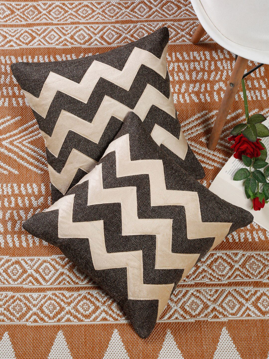 

Slushy Mushy Set of 2 Geometric Square Cushion Covers, Brown