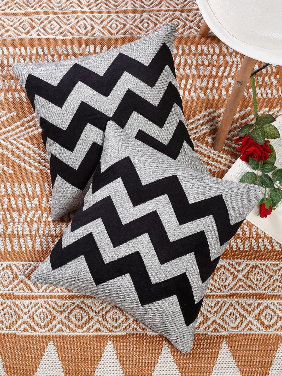 

Slushy Mushy Set of 2 Geometric Square Cushion Covers, Grey