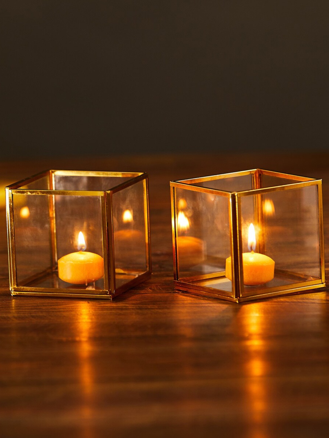 

Home Centre Set Of 2 Gold-Toned Glass Candle Holders