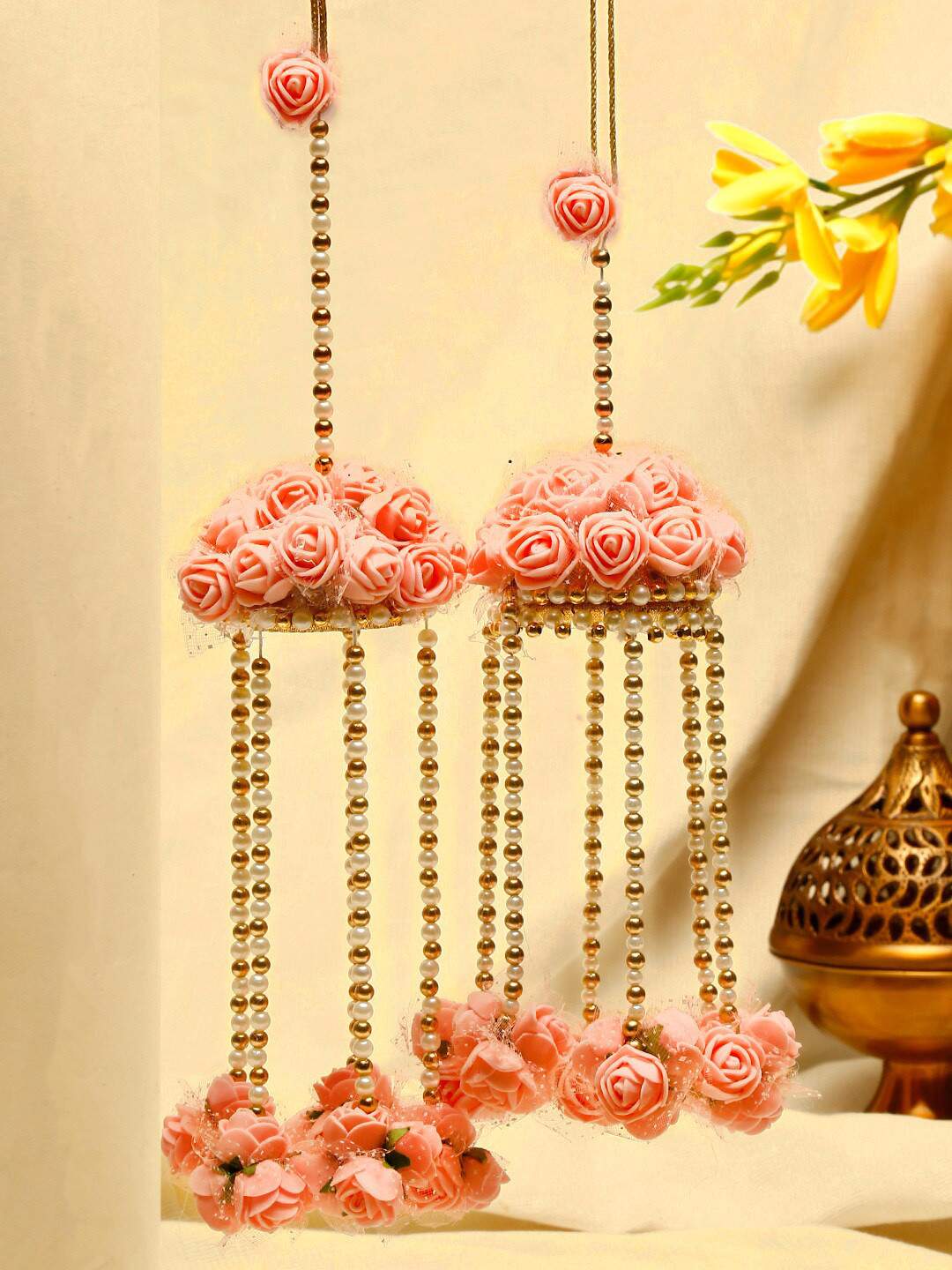 

Yellow Chimes Pink Floral Traditional Wedding Bridal Kaleera Set