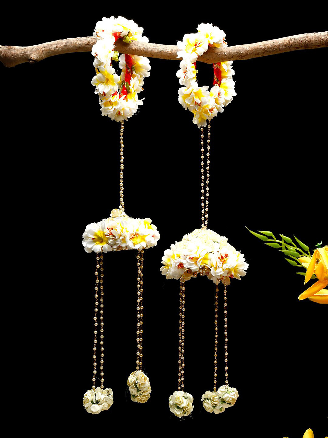 

Yellow Chimes Set Of 2 Gold-Toned & White Floral Designed Traditional Kaleera Bangle