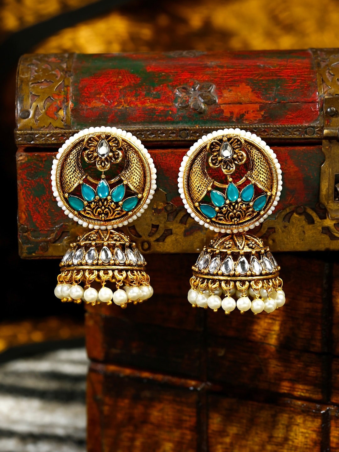 

Yellow Chimes Gold-Toned Contemporary Jhumkas Earrings