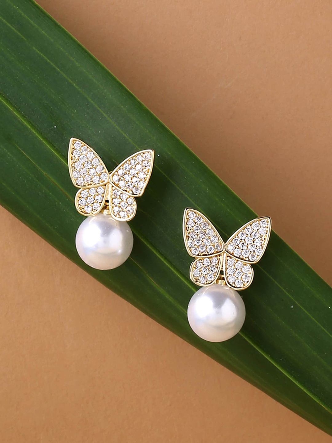 

Yellow Chimes Gold-Toned Butterfly Round Pear Studs Earrings