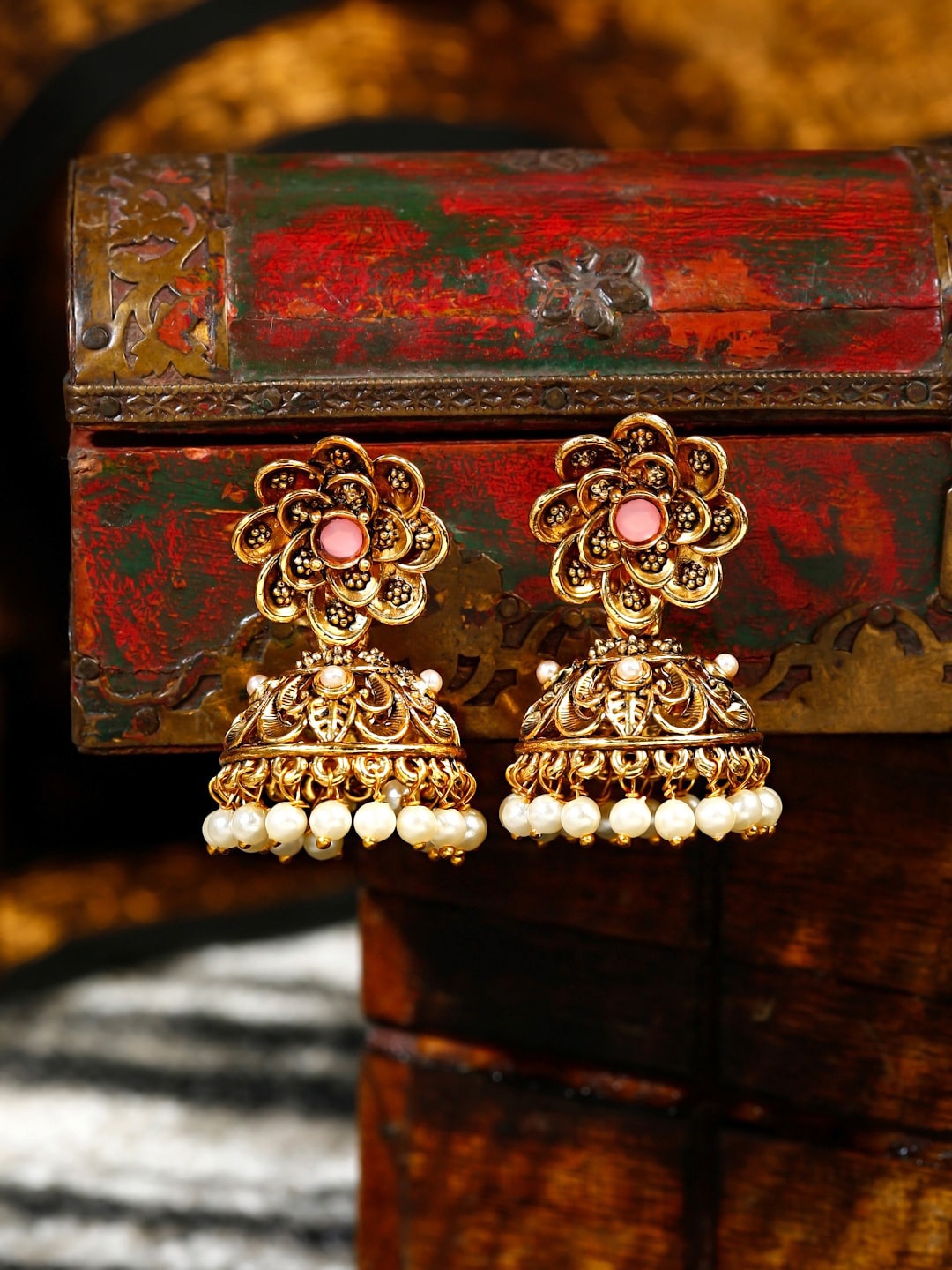 

Yellow Chimes Gold-Toned Contemporary Jhumkas Earrings
