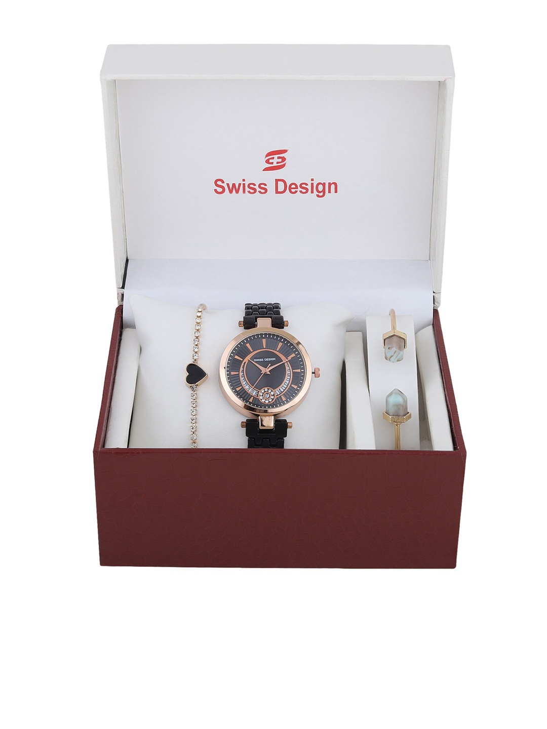 

Swiss Design Women Gold-Toned & Black Solid Watch Gift Set