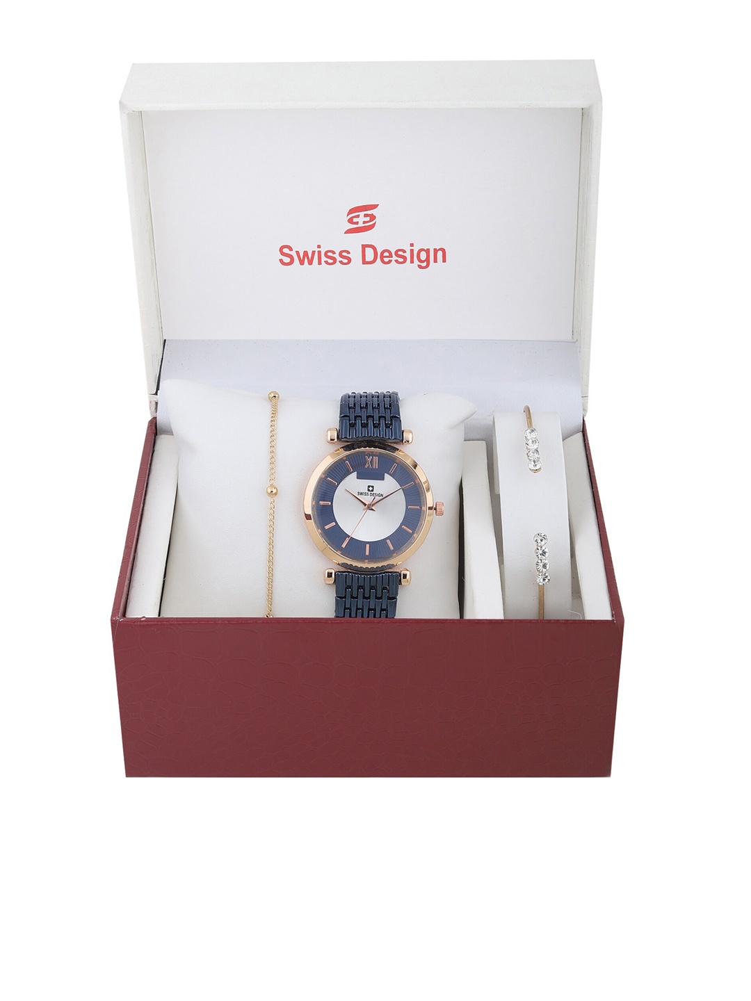 

Swiss Design Women Gold-Toned & Blue Solid Metal Watch & Jewellery Gift Set
