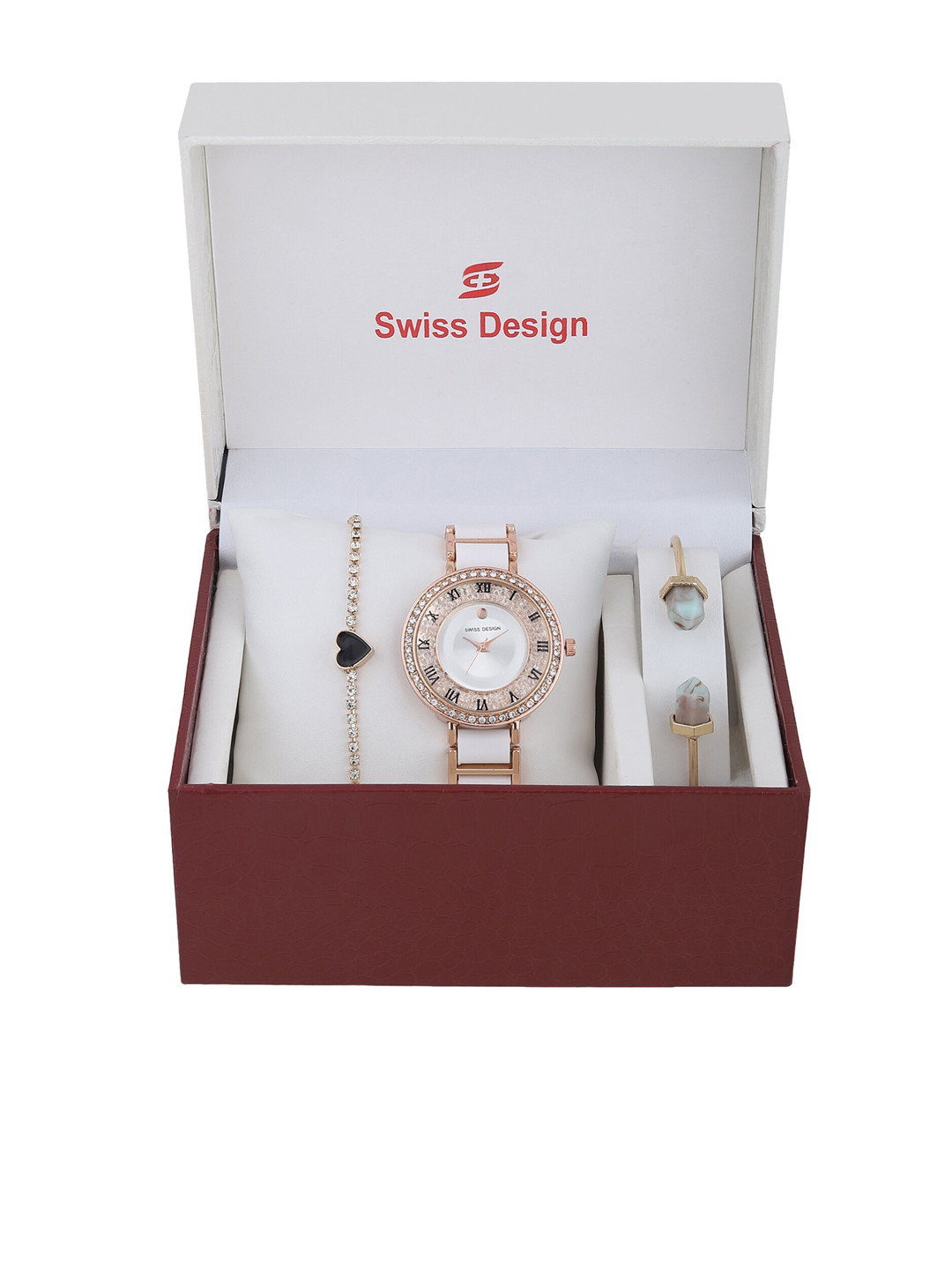 

Swiss Design Women Gold-Toned & White Watch and Bracelet Gift Set