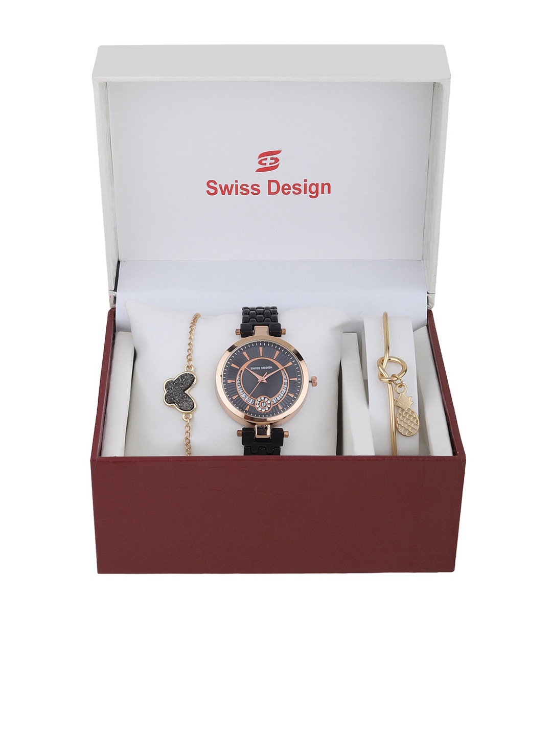 

Swiss Design Women Black & Gold-Toned Solid Watch Gift Set SD-Watch Gift Set-05