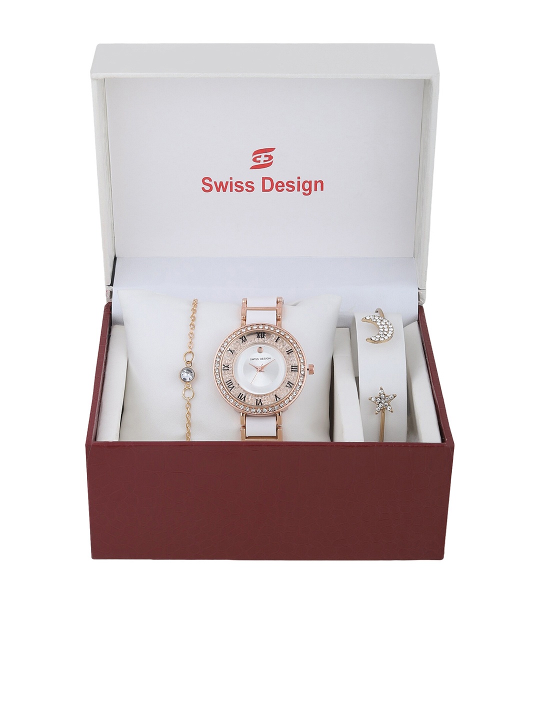 

Swiss Design Women White Solid Watch Gift Set SD-Watch Gift Set-15, Rose gold