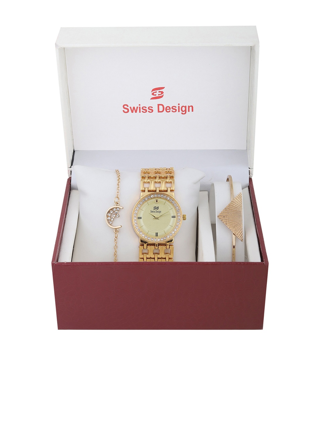 

Swiss Design Women Gold Watch Watch Jewellery Gift Set