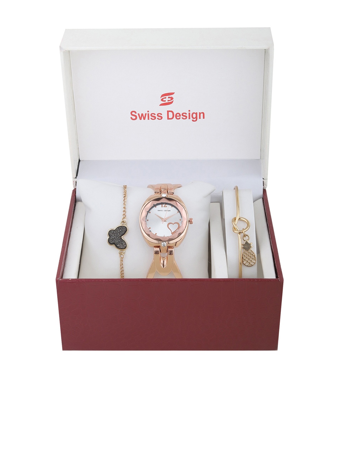 

Swiss Design Women Copper-Toned & Gold-Toned Watch With Bracelets Gift Set