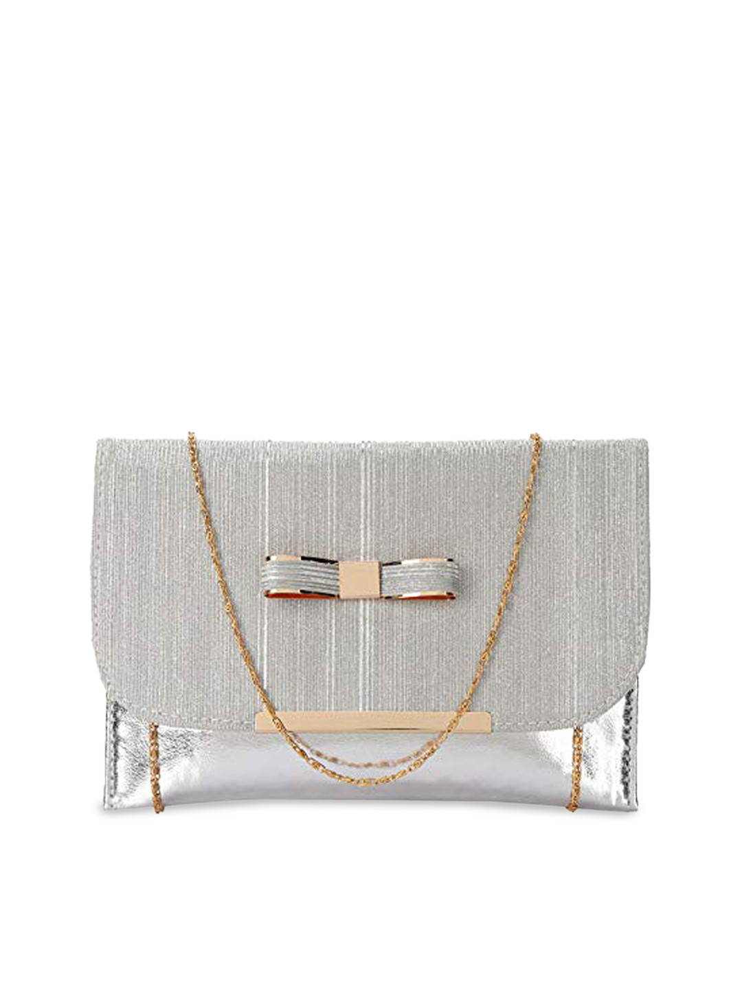 

DN Creation Silver-Toned PU Half Moon Sling Bag with Bow Detail