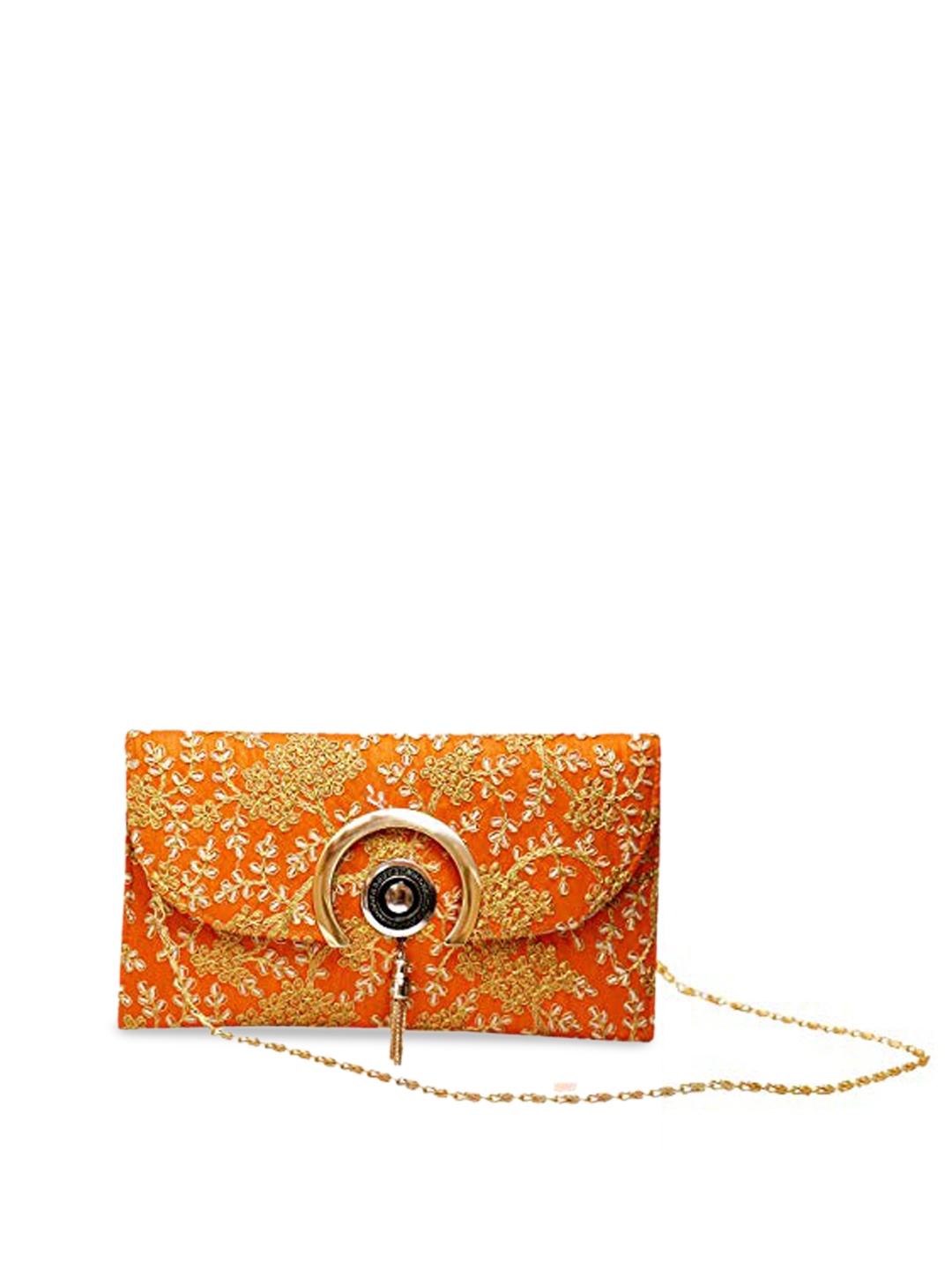 

DN Creation Orange Structured Sling Bag with Tasselled