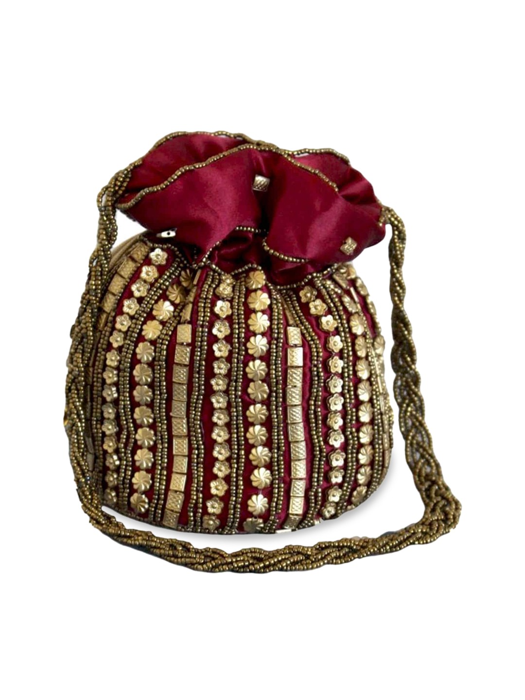 

DN Creation Maroon Embellished PU Bucket Sling Bag