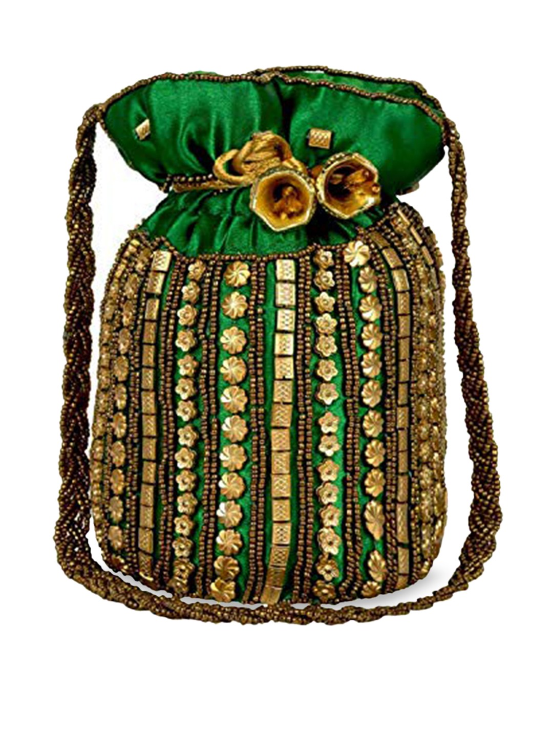

DN Creation Green Geometric Embellished PU Bucket Sling Bag