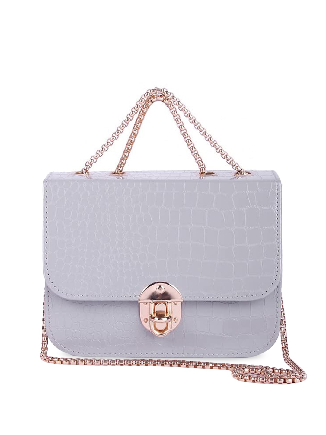 

DN Creation Grey Textured PU Structured Handheld Bag