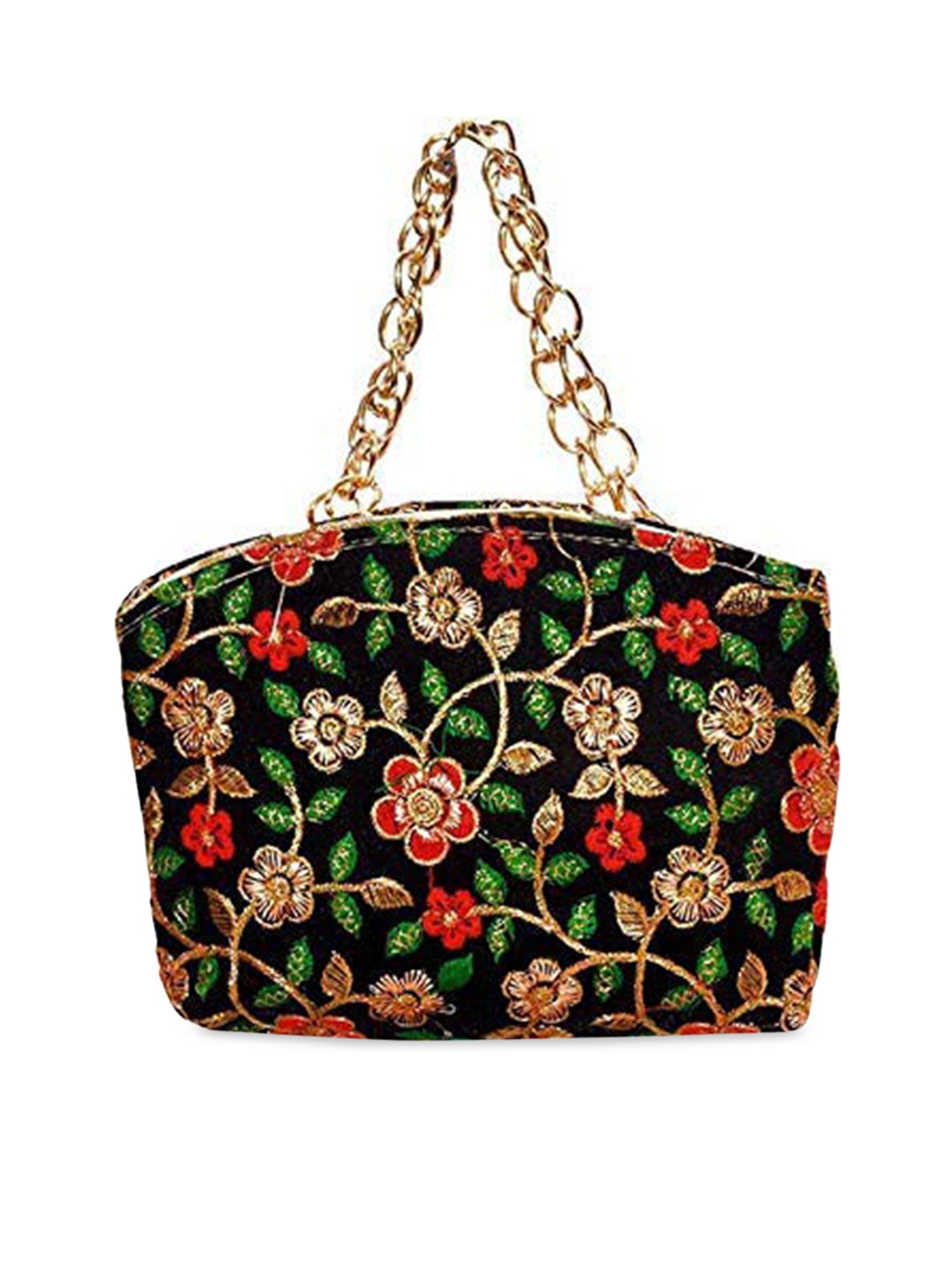 

DN Creation Black Floral Embellished PU Oversized Structured Handheld Bag
