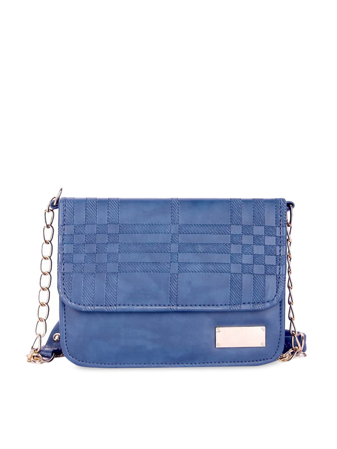 

DN Creation Blue Textured PU Oversized Structured Sling Bag with Fringed