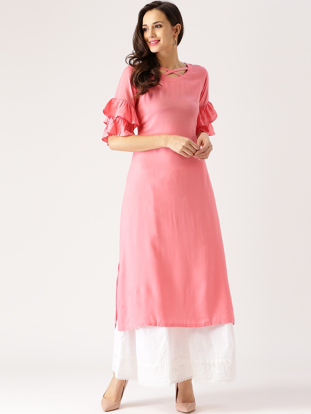 

Libas Women Pink Solid Straight Kurta