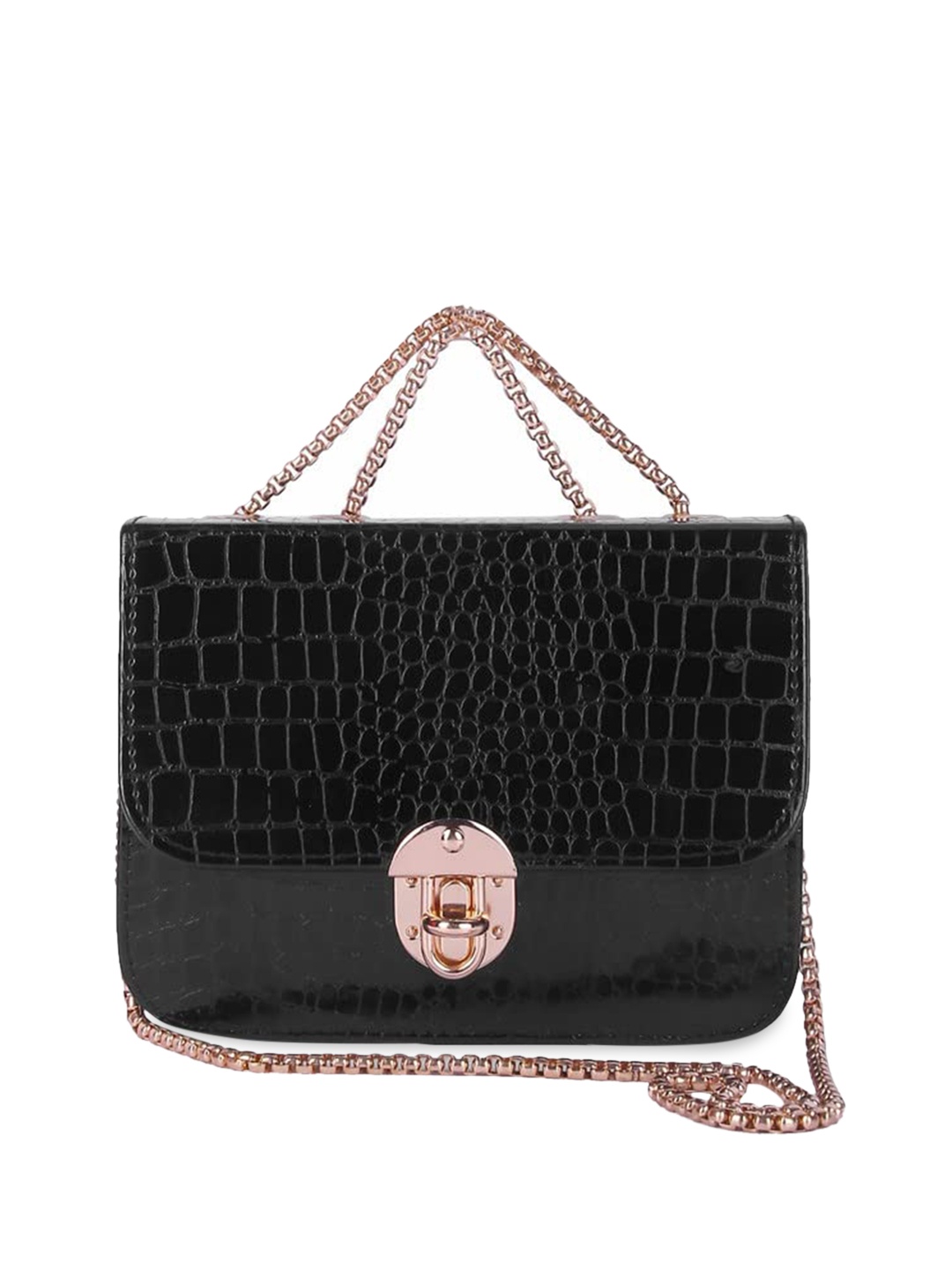 

DN Creation Black Animal Textured PU Structured Handheld Bag with Quilted