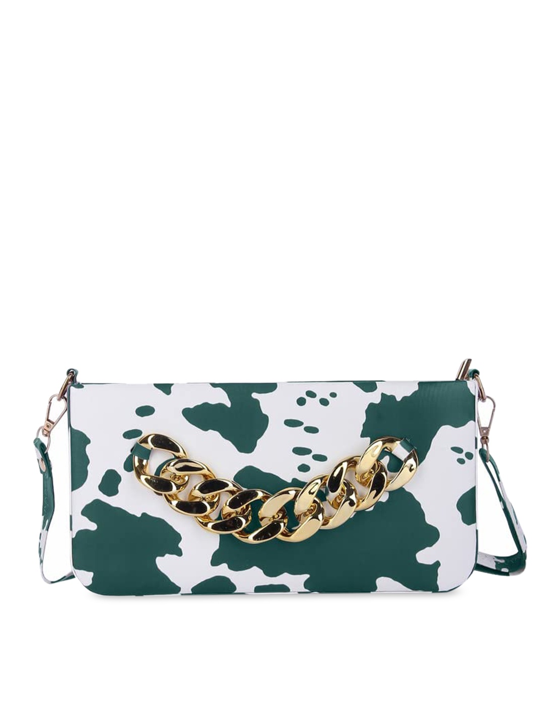 

DN Creation Green Printed PU Swagger Sling Bag with Applique