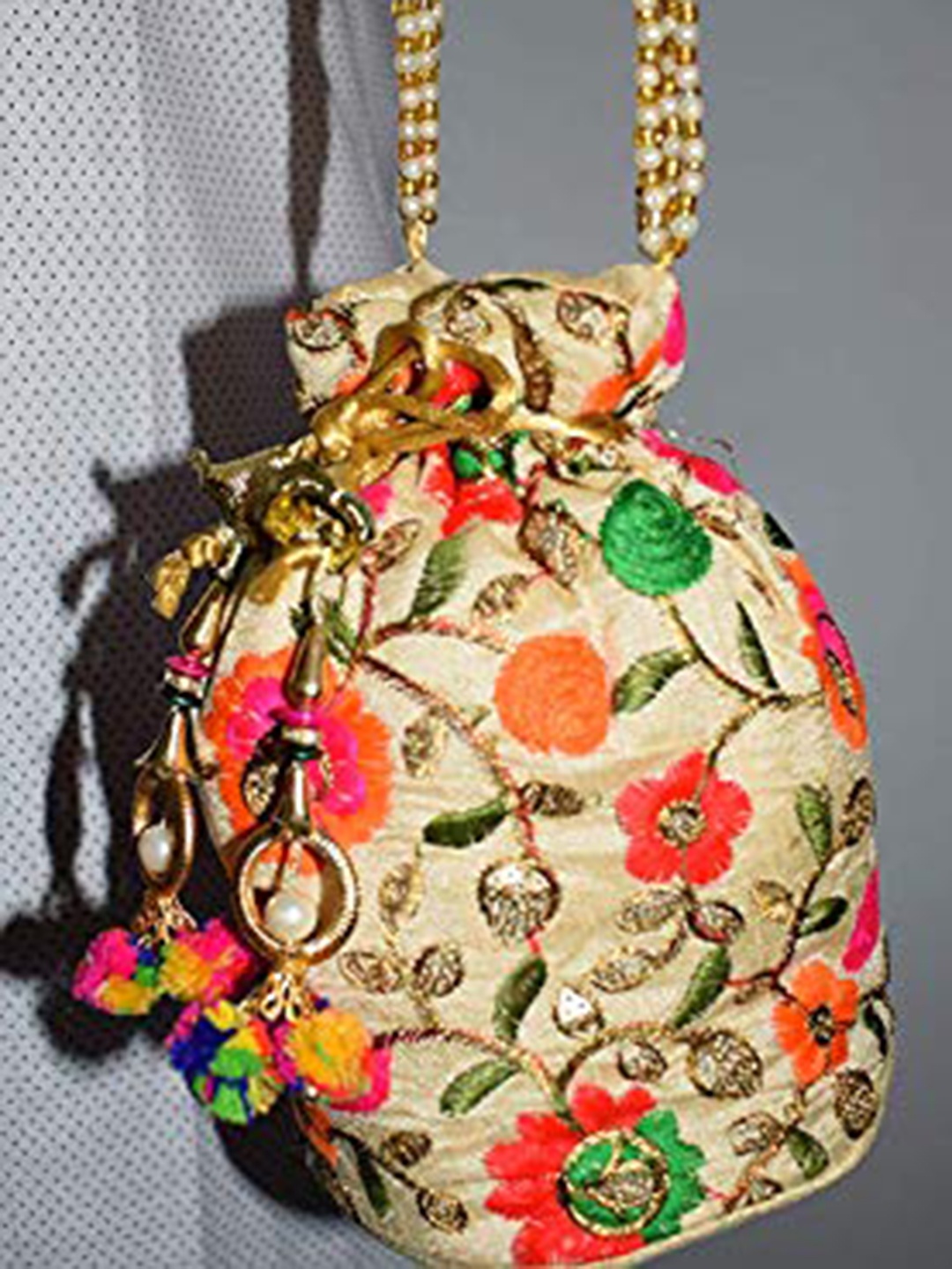 

DN Creation Multicoloured Floral Embellished Bucket Sling Bag, Multi