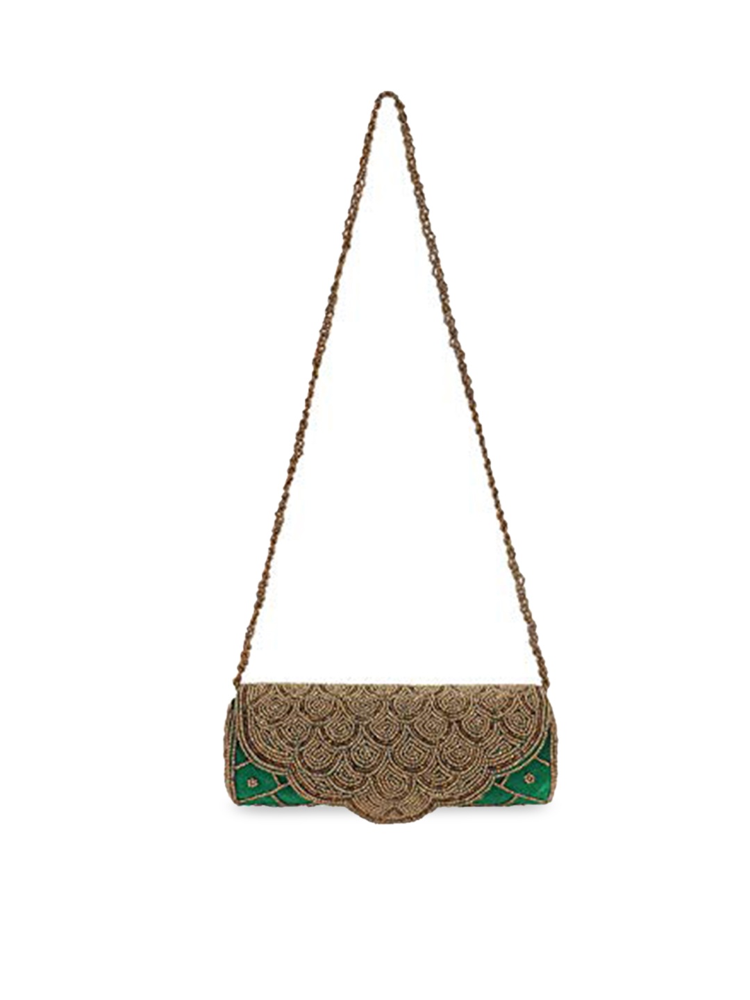 

DN Creation Green Embellished PU Swagger Handheld Bag with Applique