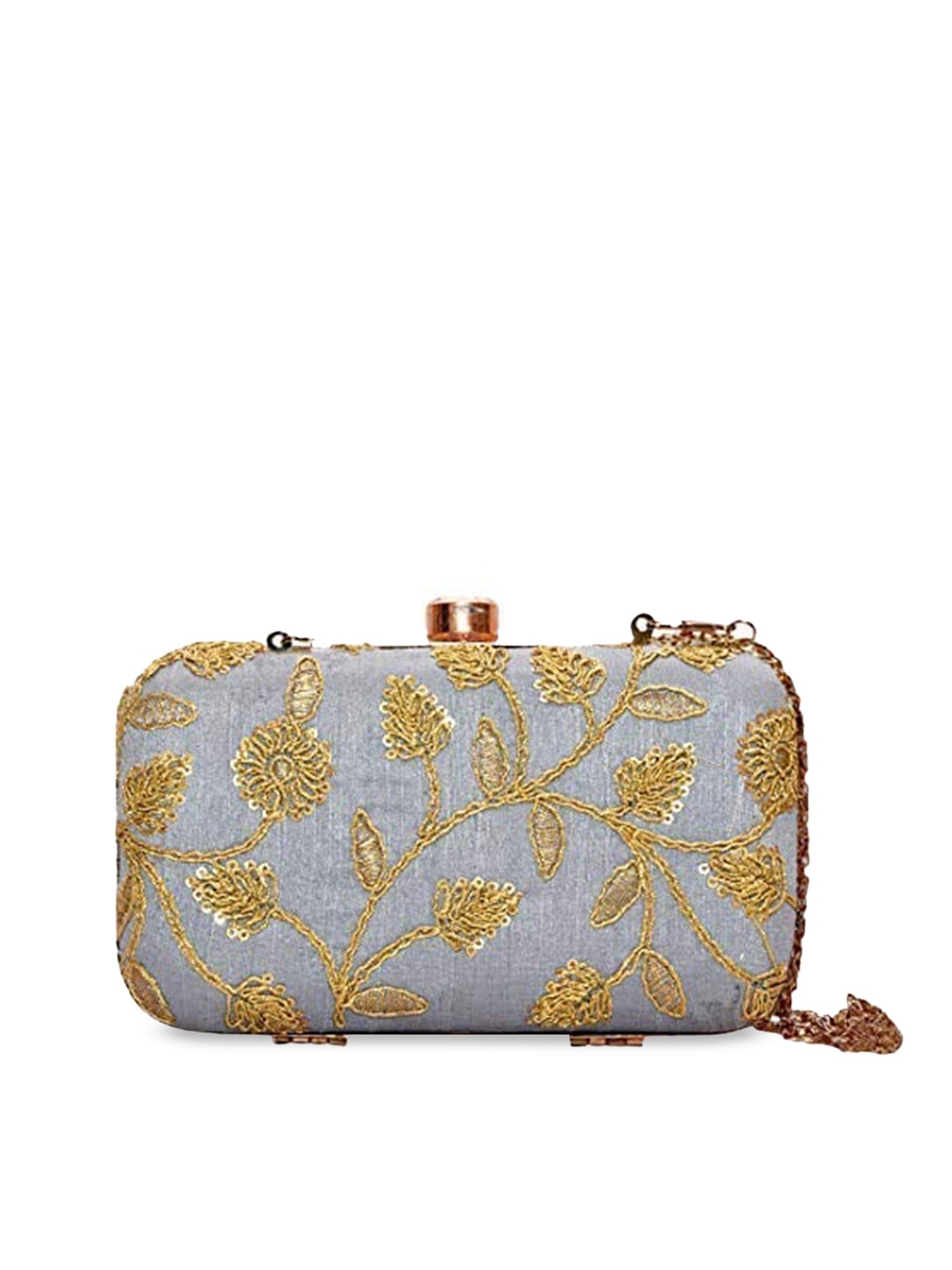 

DN Creation Grey Ethnic Motifs Embellished PU Shopper Handheld Bag