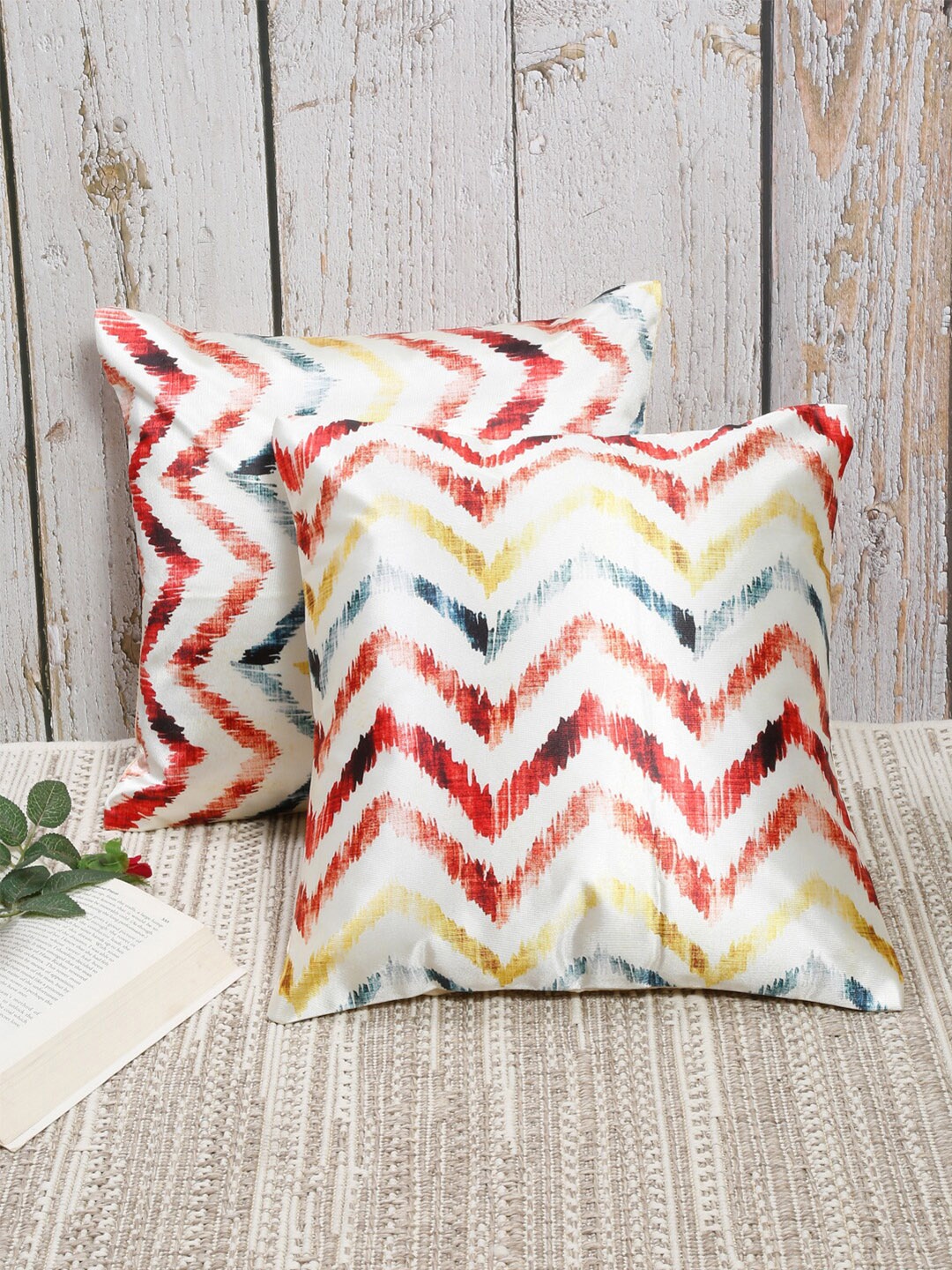 

Slushy Mushy Set of 2 Geometric Square Cushion Covers, Red