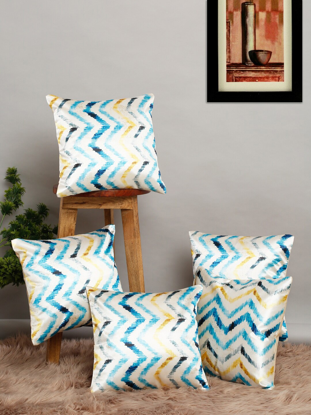 

Slushy Mushy Set of 5 Geometric Square Cushion Covers, Blue