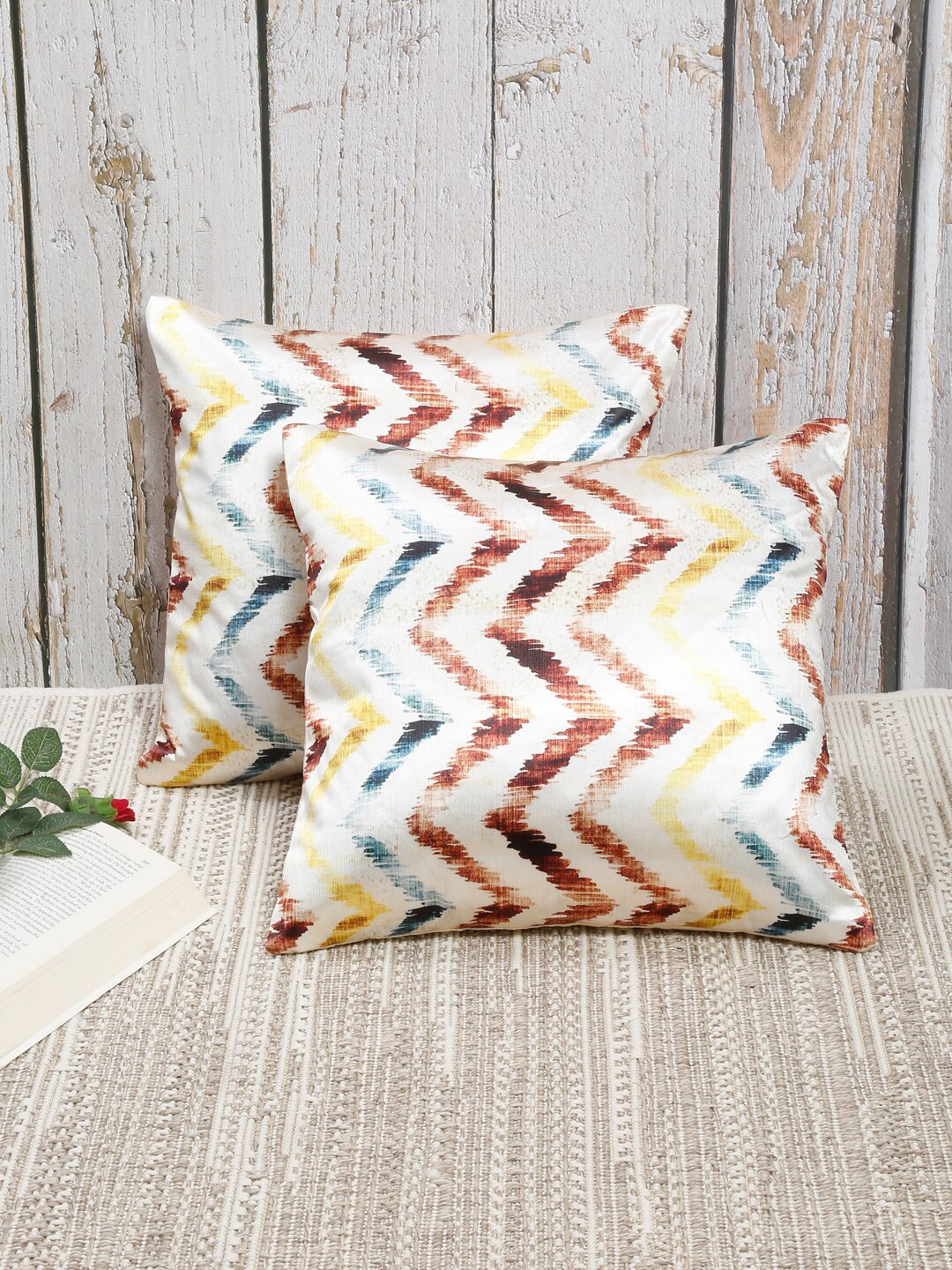 

Slushy Mushy Set of 2 Geometric Square Cushion Covers, Yellow